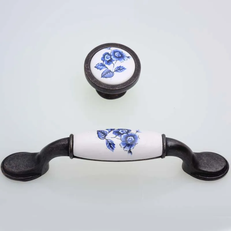 96mm black antique brass dresser handle knob white and blue porcelain drawer cabinet knob pull 3.75\ 96mm black antique brass dresser handle knob white and blue porcelain drawer cabinet knob pull 3.75\