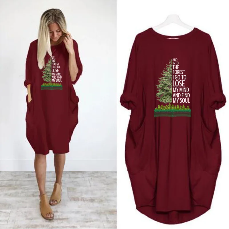 

New Fashion Hippie Camping and Into The Forest I Go Lose My Mind & Find My Soul Dress Women Long Sleeve Plus Size Midi Dresses