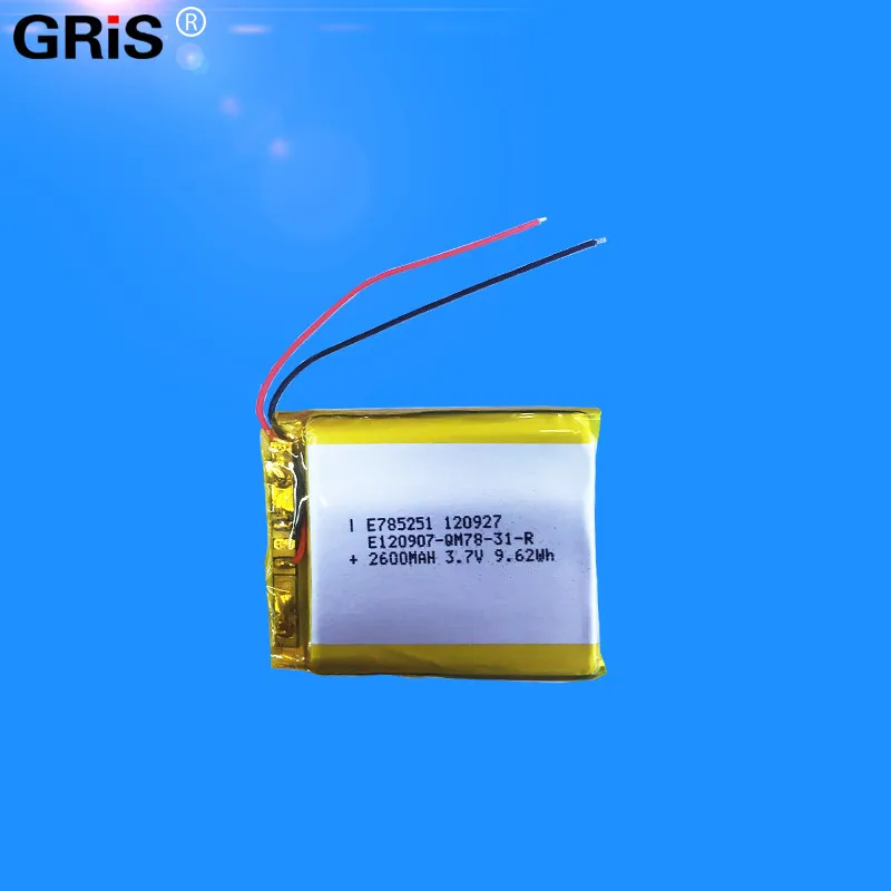 

3.7V polymer battery 785251 2600mAh MP4/5 GPS rechargeable lithium battery mid Rechargeable Li-ion Cell