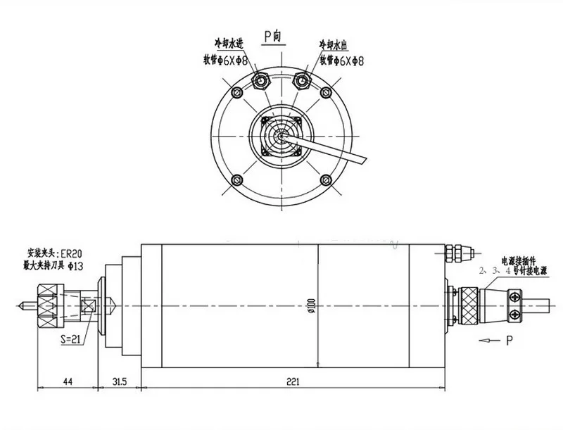 3KW ER20 24000 об/мин 100 мм 380 v мотор шпинделя с водяным охлаждением военной разъем для ЧПУ гравировальная Машина деревообрабатывающая CNC Router ПВХ