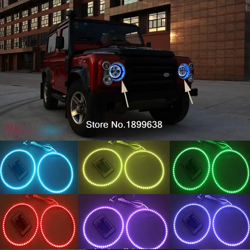2pcs Super bright 7 color RGB LED Angel Eyes Kit with a remote control car styling for Land Rover Defender 2004 - 2016