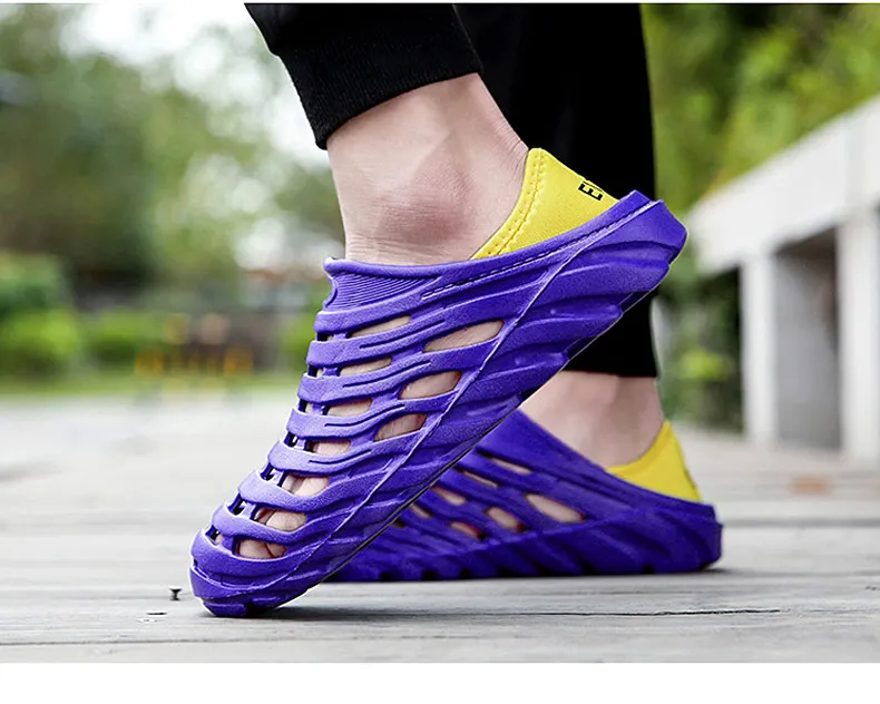 1 (18)Sandals Mesh Shoes Men Breathable Beach Slippers Sport Water Socks Hollow Aqua Wading Shoes Chaussure Homme
