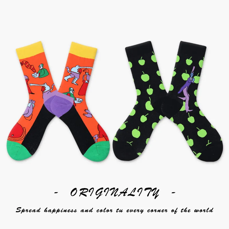 

SP&CITY 2Pairs New Colored Graffiti Art Socks Harajuku Women Funny Patterned Cotton Socks Unisex Crew Skateboard Socks Hipster
