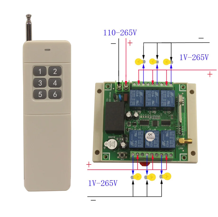 

Sleeplion 300M Wireless Control Switch AC 110V 220V 6CH Relay Receiver ON OFF Module Board 110V-220V 315MHz/433MHz