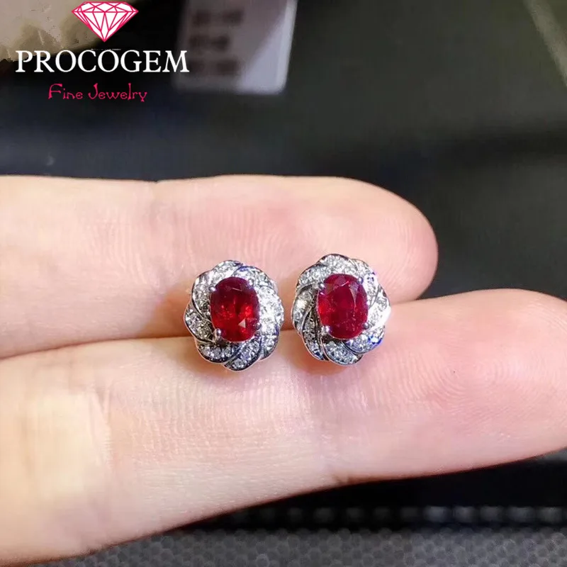 

Elegant Natural Ruby Stud Earrings High quality Oval Genuine Gems for Women Fine jewelry 925 Sterling Silver Free shipping #370