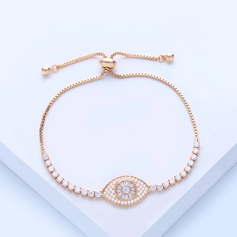 

2019 Classic Blue Evil Eye Micro Pave CZ Charm Bracelet Bar Slider Brilliant Tennis Chain Bangle Bracelet Femme Jewelry brt-a39