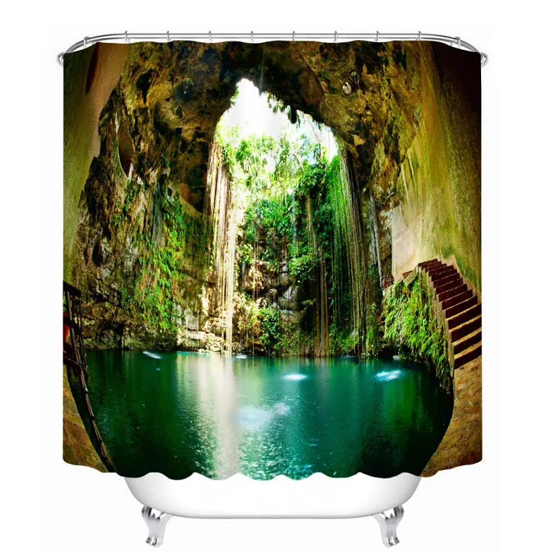 US $20.53 Latest Bathroom Products Landscape Scenery 3d Printing Shower Curtains Bathroom Curtain Waterproof Accessories Bath Curtain