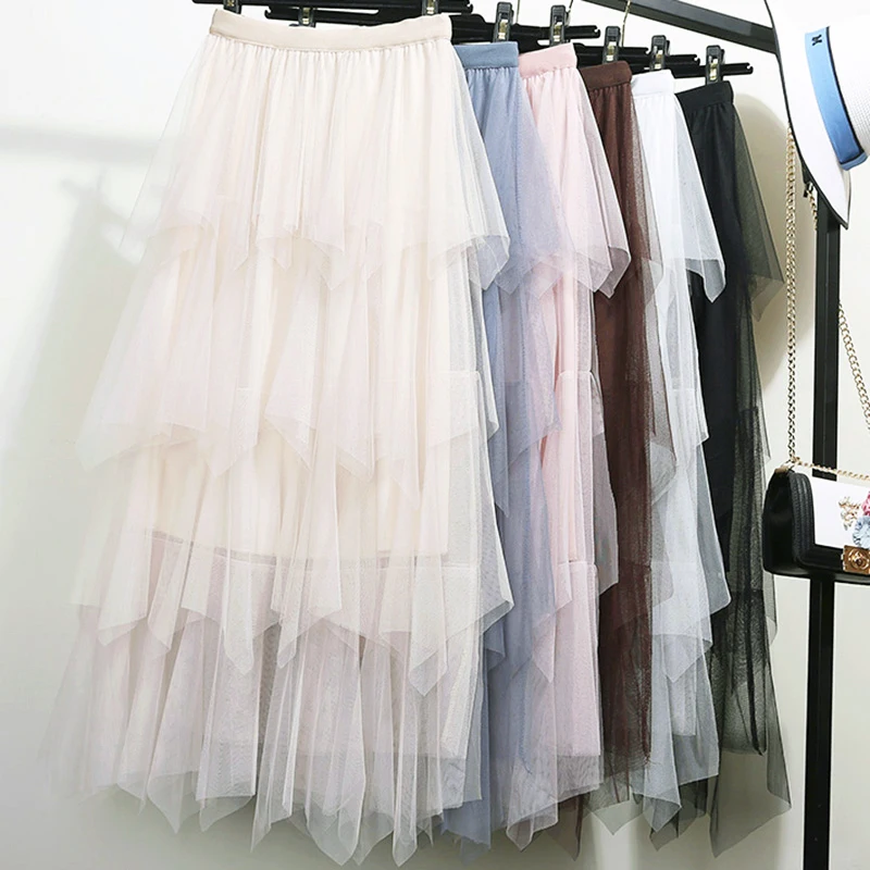 Летние новые сетчатые женские юбки с оборками элегантные белые розовые юбки наивысшего качества