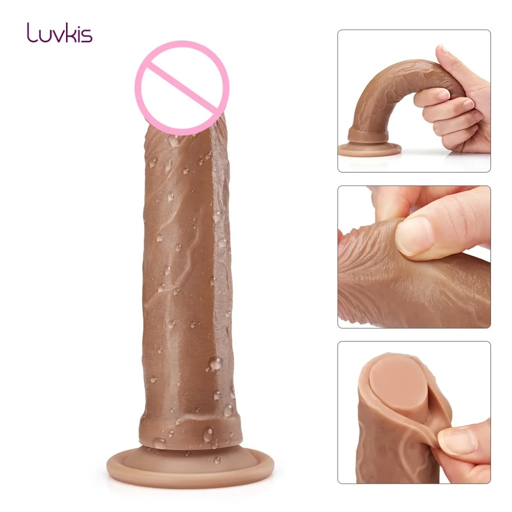 Achat Luvkis 7 dans Pas de Boule Peau sentiment Réaliste Pénis Gros Gode Avec Ventouse Sex Toys pour Femme Masturbation Féminine cock Brun
