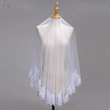 Один слой локоть короткая свадебная вуаль без гребня кружево край 1,5 метров Фата, Свадьба Свадебные аксессуары