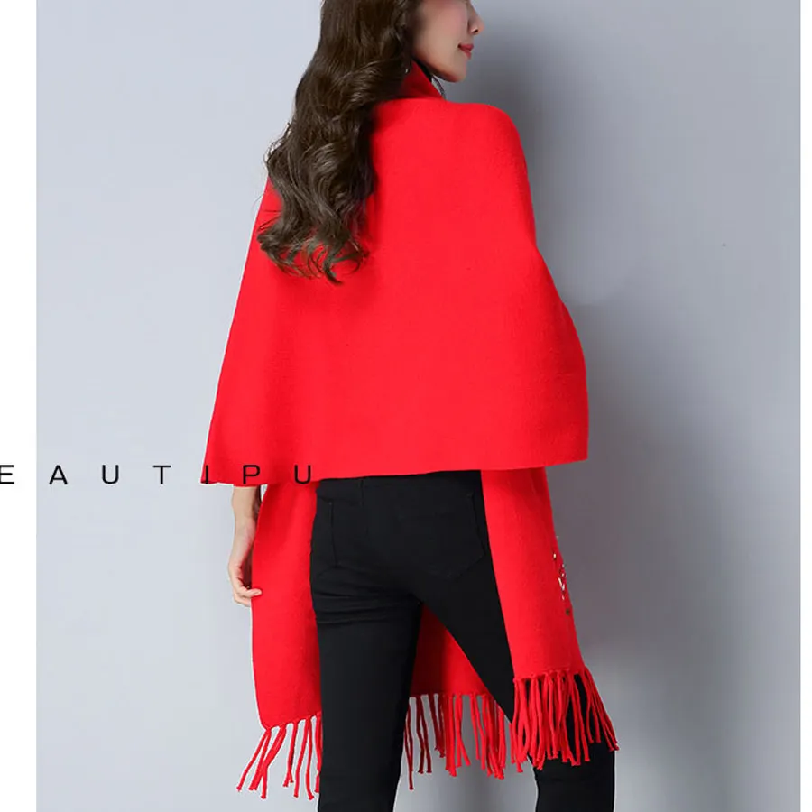 Black Phocho Jumper Long Broderie Tricot Chandail Cardigan Femme Prune Hiver Lâche Tricoté Chaud red 2018 Femmes Casual blue orange Kimono pUzSMV