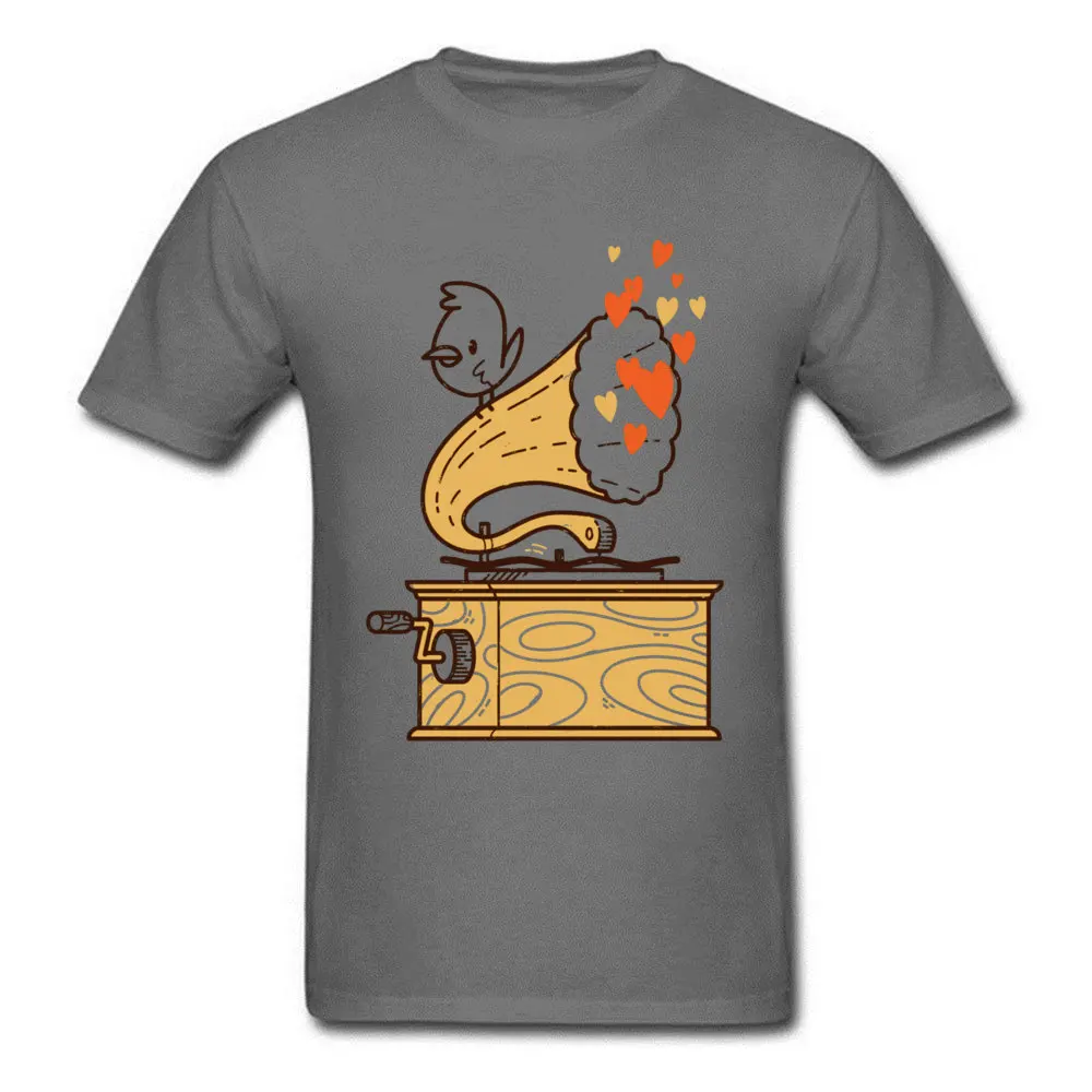 Phonograph and the Bird 5298 O-Neck T-shirts Summer/Fall Party Tops Shirts Short Sleeve Funny Pure Cotton Clothing Shirt Men Phonograph and the Bird 5298 carbon