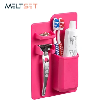 

Silicone Bathroom Shelves Organizer Toothbrush Toothpaste Shaver Storage Holder Wall Mounted Hanger for Mirror Household Items