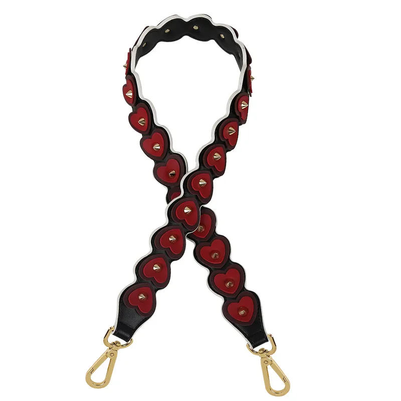Heart-shaped Shoulder Bag Strap PU Leather Colorful Wide Handbag Straps Replacement Top Quality Women Bag Accessories Gold Metal