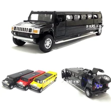 Escala 1:32 Hummer Limousine Aleación de lujo Metal Diecast modelo de coche con retroceso juguetes con sonido luz coche colección regalos