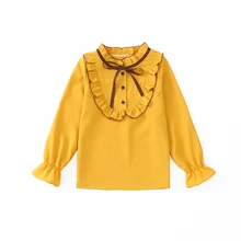 Школьные рубашки с круглым вырезом и длинными рукавами для девочек; обычные блузки для девочек; однотонные топы для подростков; одежда для детей; bs074