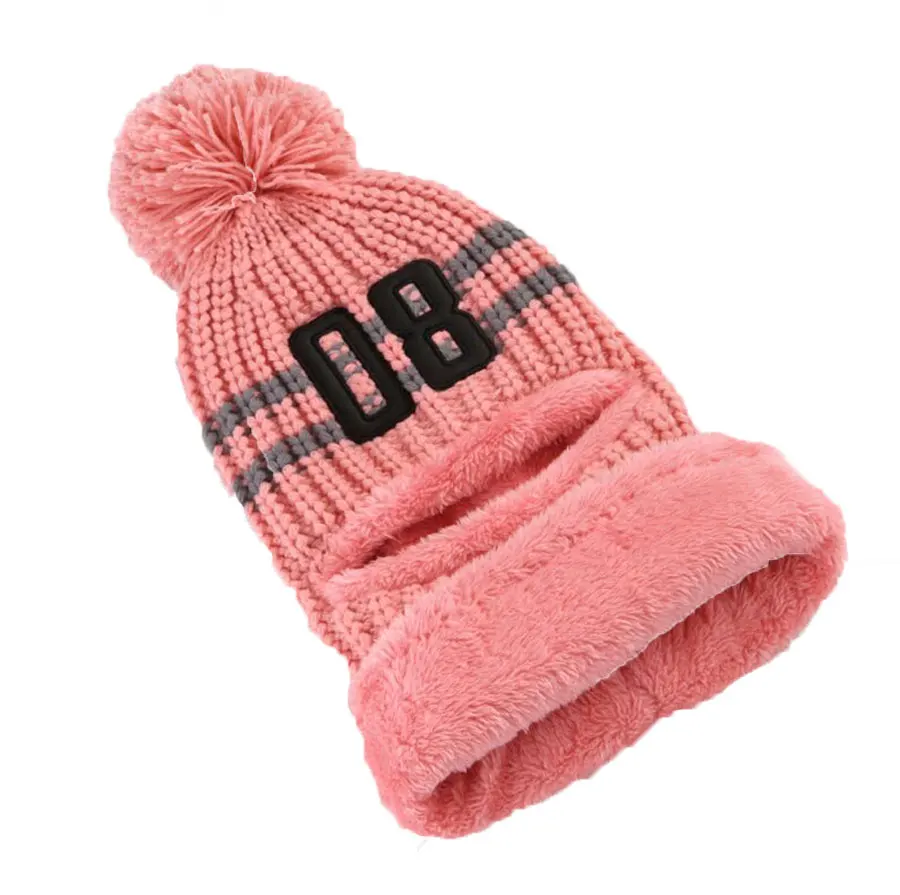 Pom Beanie зима Шапки для Для женщин вязаные шарфы с капюшоном грелки шеи Дамы количество дизайн Кепки и шарф женщина аксессуары