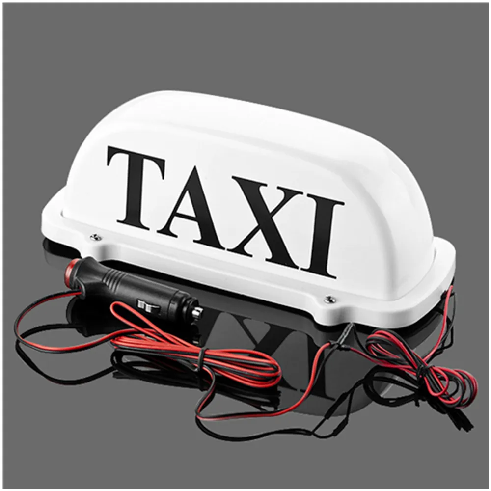 Small Waterproof White Taxi Top Light w/ Magnetic Base & 10Ft 12V Power Cable