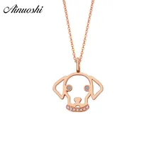 AINUOSHI Lovely 18K Rose Gold Diamond Pendant Women 0.033ct Diamond Dog Head Pendants for Necklace Fine Jewelry Engagement Gift