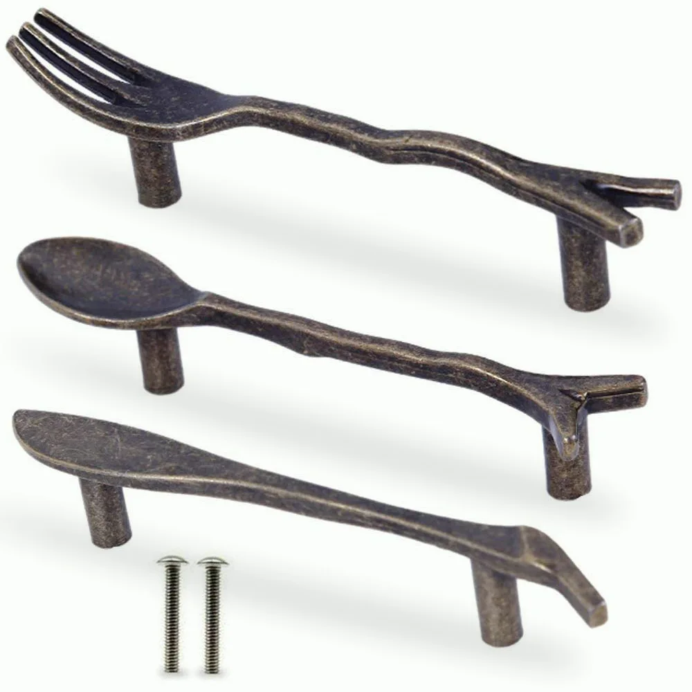 

Creative Knife Pull Handles Shape Kitchen Cupboard Cabinet Dresser Closet Drawer Pull Knobs (CC:76mm)Silvery Bronze Handles