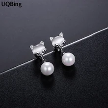 Высокое качество роскошные циркониевые серьги в виде лисьей морды 925 пробы серебряные жемчужные серьги-гвоздики ювелирные изделия Pendientes Brincos