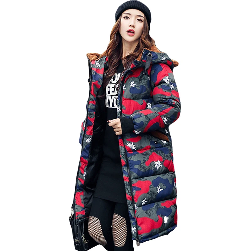 Camouflage Women Parkas Warm Coat Cute Style Zipper Winter