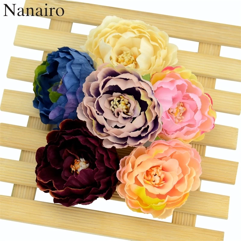 

100pcs 5cm Silk European Artificial Peony Flower Head For Wedding Home Decoration DIY Corsage Wreath Fall Vivid Fake Flowers