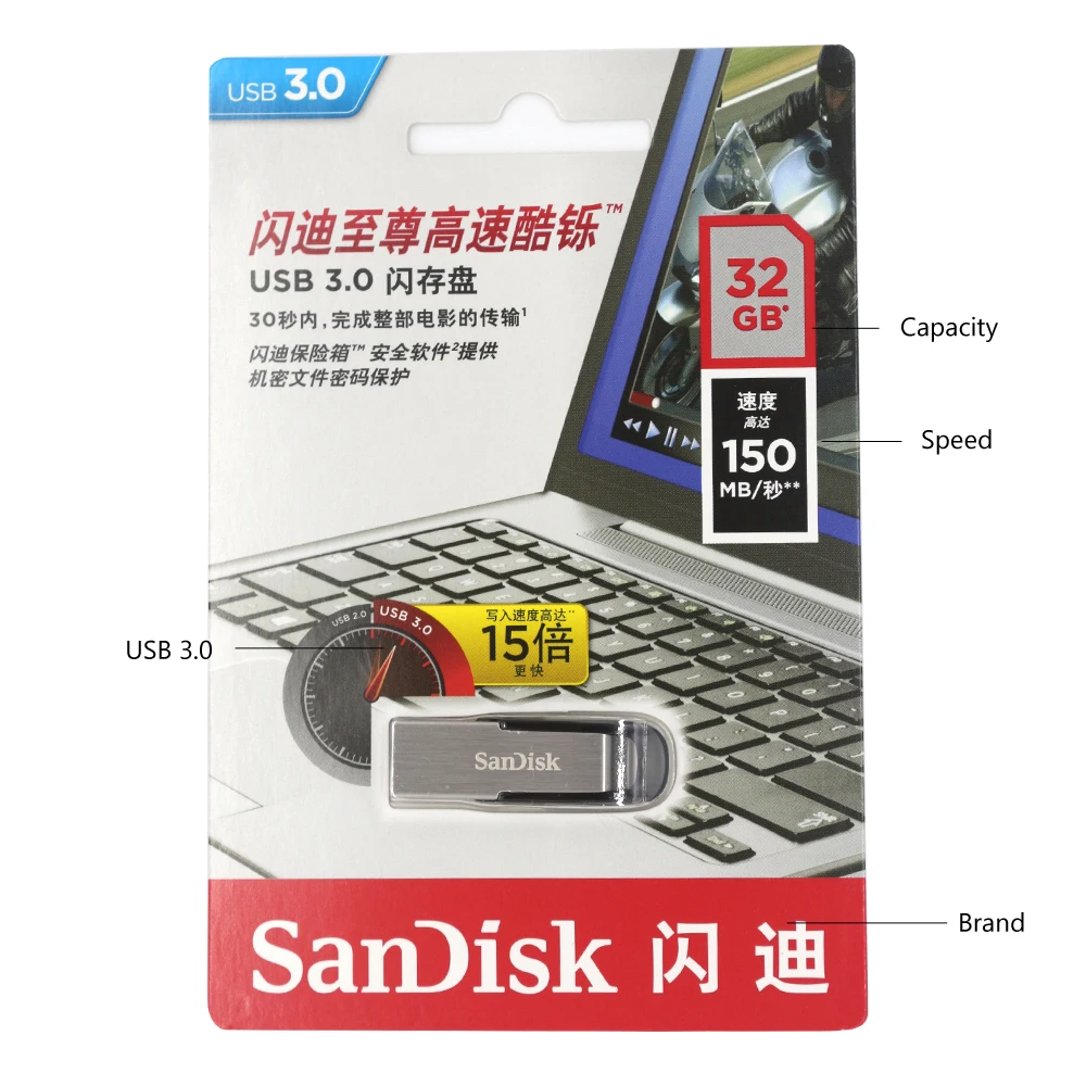 SanDisk USB 3.0 Usb Flash Drive Pen Drive 32GB 64GB 16GB USB Memory Stick High Speed 150MB/s USB3.0 CZ73 Pen Drives cle usb c