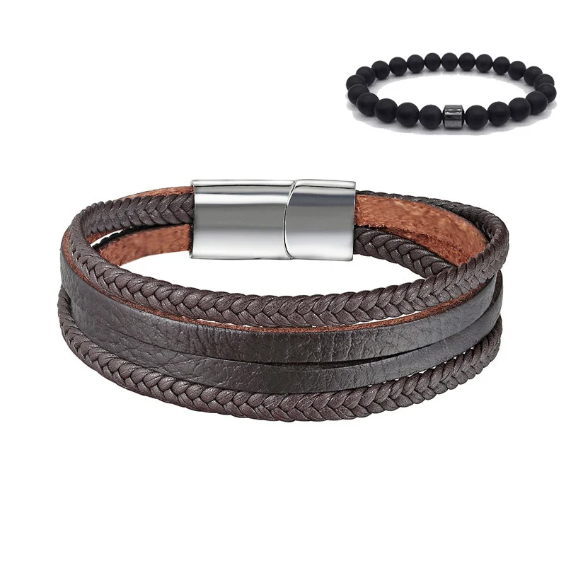 XiongHang мужские ювелирные изделия панк черный плетеный браслет из натуральной кожи нержавеющая сталь магнитная пряжка модные браслеты винтажные подарки - Окраска металла: See picture