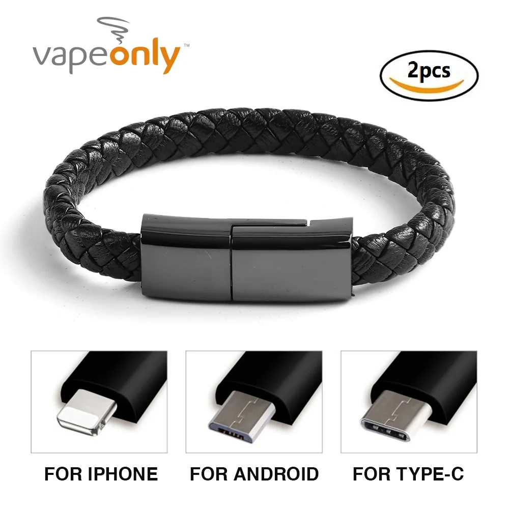 Vapeonly 2 шт. кожаный зарядный браслет мобильный телефон кабель для передачи данных