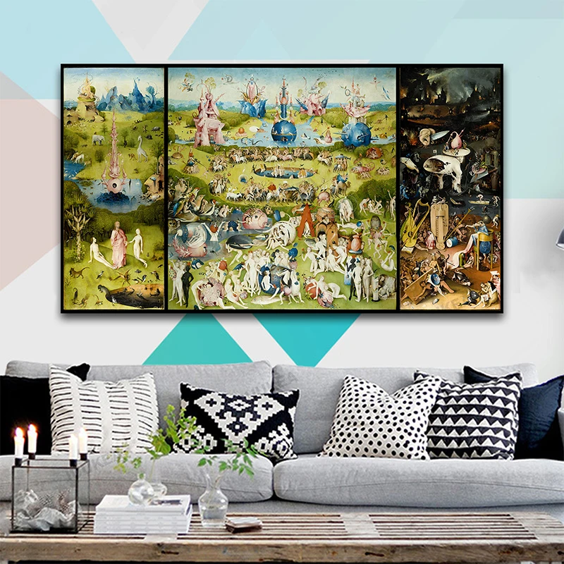 

The Garden of Earthly Delight And Hell by Hieronymus Bosch HD Details Canvas Print Painting Art, Home Decoration For Living Room