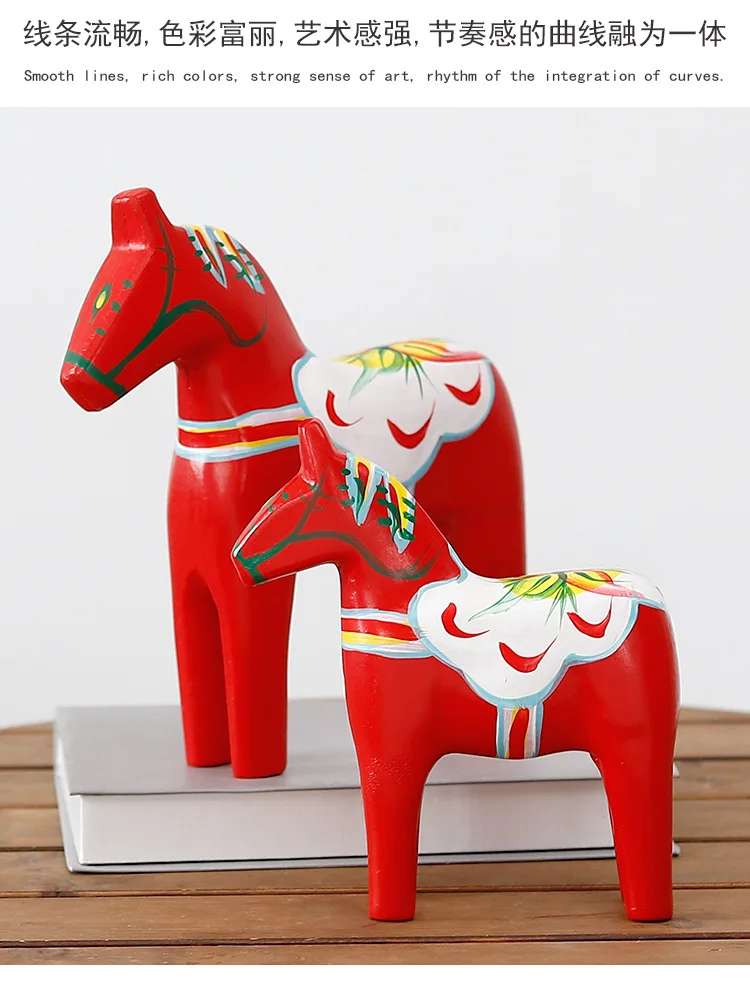 Окрашенный красный конь Шведский Дала лошадь набор креативные деревянные ремесла украшение дома свадебное украшение
