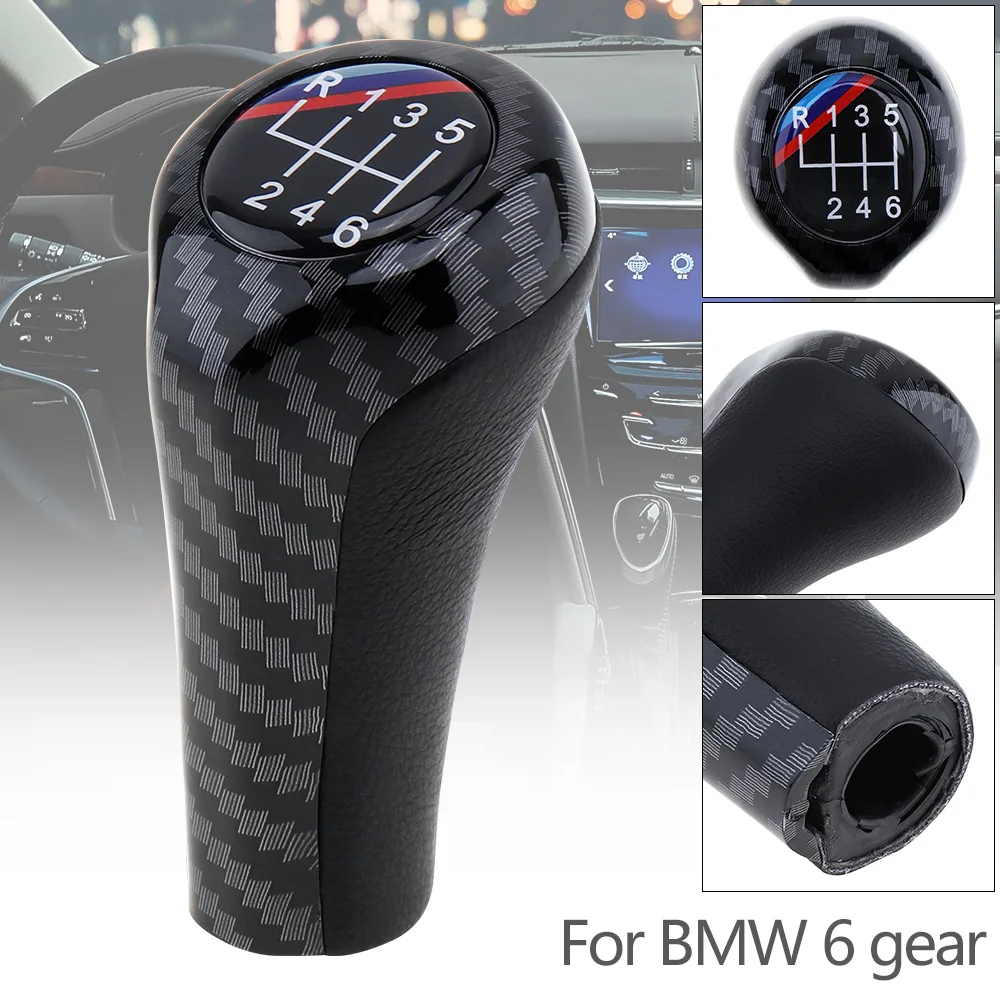 ABS and Leather Carbon Fiber 6 Speed Car Manual Gear Shift Knob Gearshift Shifter Knob for BMW 1