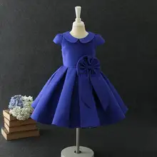 Розничная, рождественское платье с цветочным узором для девочек праздничное платье с воротником «Питер Пэн» и бантом для дня рождения Одежда для детей возрастом от 3 до 10 лет, E1522