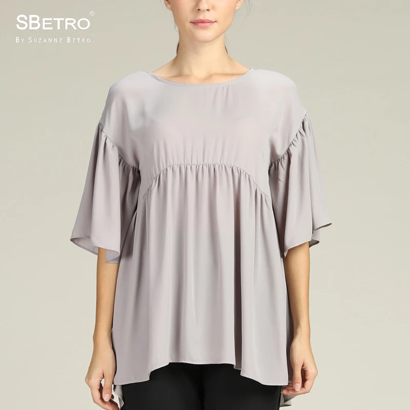 

SBetro Babydoll Blouse Shirts Lady Scoopneck Ruffle Bell 1/2 Sleeve Empire Tunic Top Summer Women Blouses Shirt