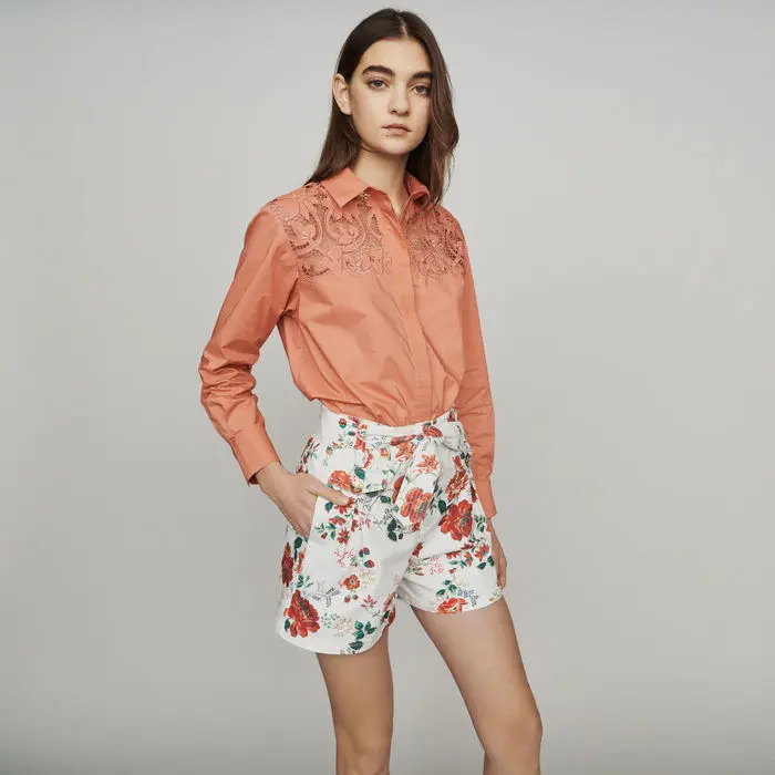 

Women Shirt 2019 Spring and Summer New Style Solid Color Openwork Embroidery Pattern Casual Long-sleeved Shirt
