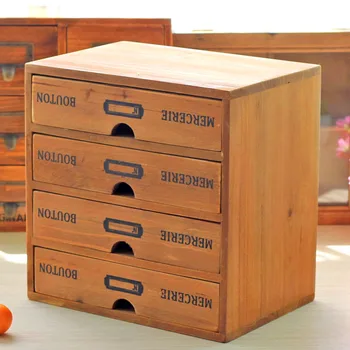 

ZAKKA Vintage Real Wooden Storage Box With 4 Drawer Imitate Antique Creative Furniture Storage Cabinet Jewelry Collection Case