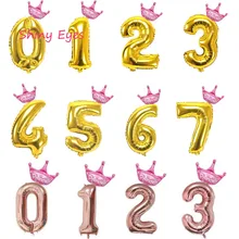 32inch Rose gold Crown Number Foil Balloons 0 1 2 3 4 5 6 7 8 9 Digital Air Balloon Boy Girl Happy Birthday Party Decorations