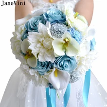 JaneVini Романтические свадебные букеты для свадебной вечеринки шелковые синие цветы искусственная Роза аксессуары Buque De Noiva