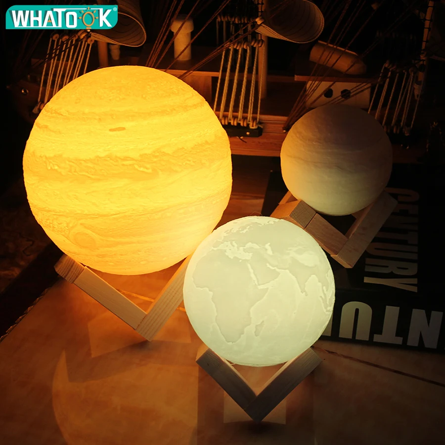 Аккумуляторная 3D лампа с рисунком земли ночник в виде Луны абажур светодиодный