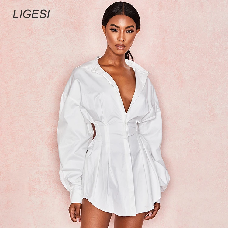 Sexy V Neck White Tunic Dress Pleated Summer Women Long Sleeve Shirt Dress Female Ruffle Party Mini Dresses Elegant Sexy V Neck White Tunic Dress Pleated Summer Women Long Sleeve Shirt Dress Female Ruffle Party Mini Dresses Elegant