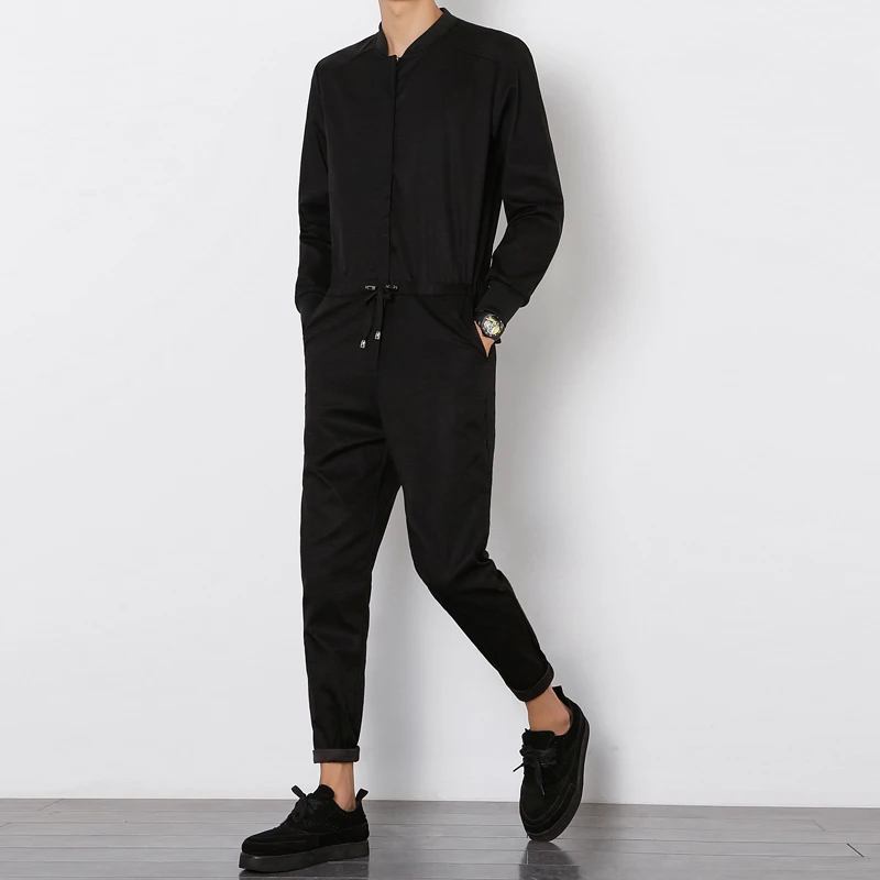 Мужской комбинезон, Модный комбинезон с длинными рукавами, мужской элегантный крутой комбинезон, облегающие шаровары, брюки в стиле хип-хоп, черный комбинезон, A94