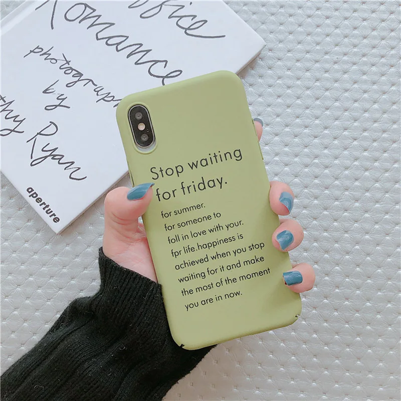 

Fashion Matcha green Color Simple Letters Phone Case For iphone XS Max XR X Case For iphone 8 7 6s 6 Cover Hard Platics Cases