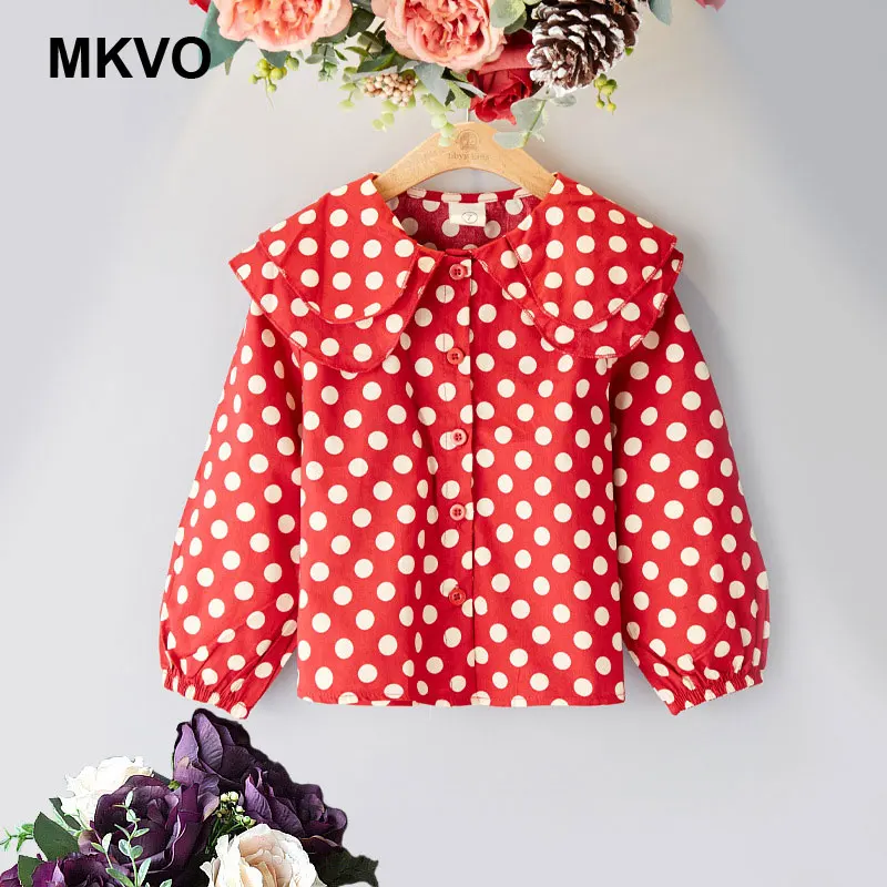 

Korean crew neck cotton long sleeve shirt spring and autumn Toddler Kids baby dot print sweet shirt girls blouse clothes