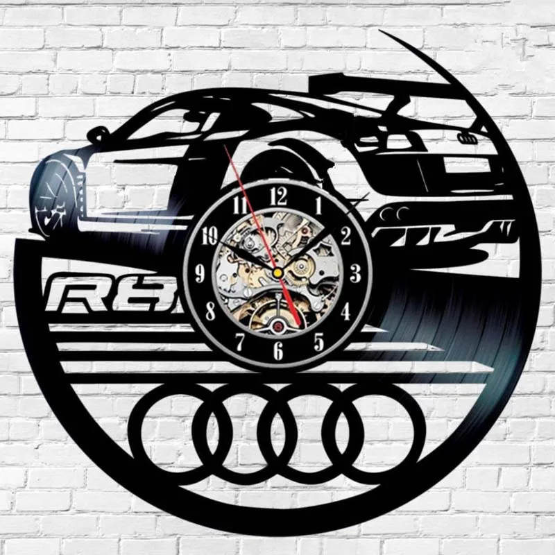 Car Logo Wall Clock Modern Design for Living Room 3D Decorative Hanging Vintage Vinyl Record Clocks Wall Watch Home Decor Silent