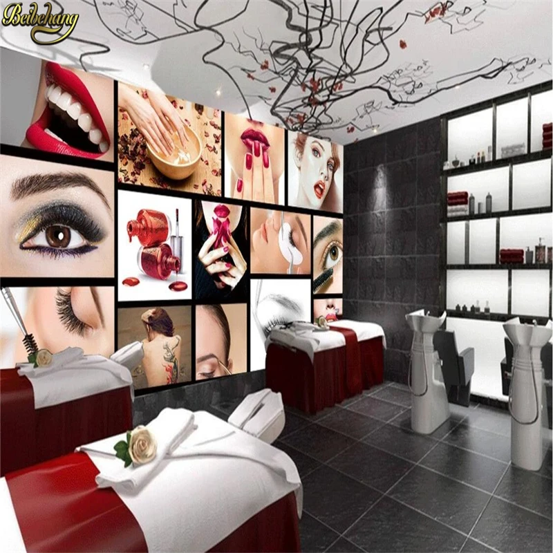 

beibehang Custom photo wallpaper European and American fashion beauty salon semi - permanent eyebrows lip nail background murals