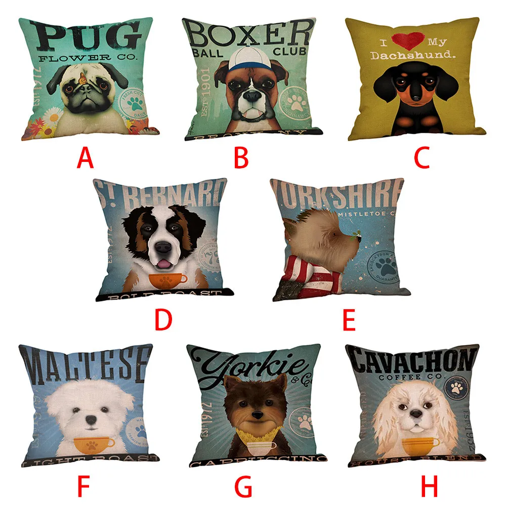 Cute Dogs Print pillow Cover Home Decorative pillow Case Throw Pillow Cover Linen pillow for home Decorative Pillows