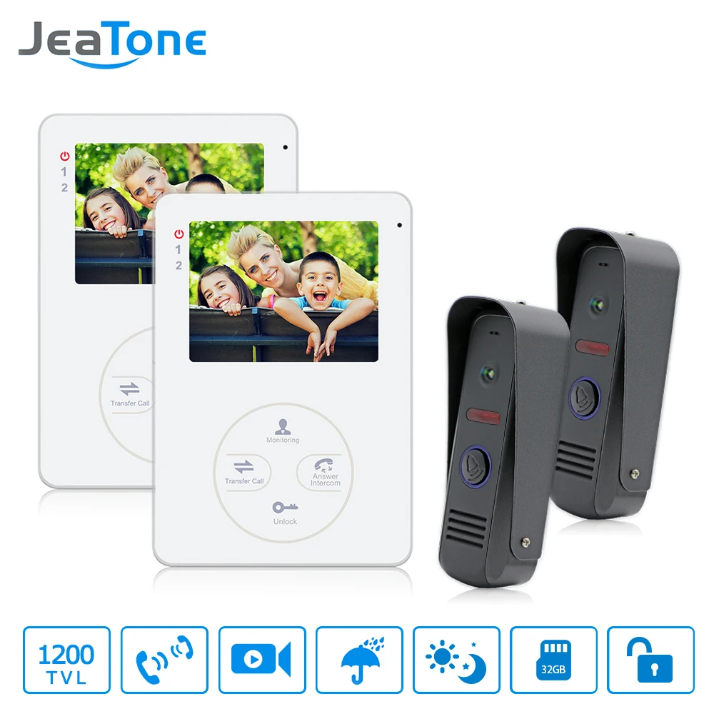 

Jeatone Video Door Phone Intercom Camera Doorbell Door Viewer Camera 2 Outdoor Station Video Record Monitor