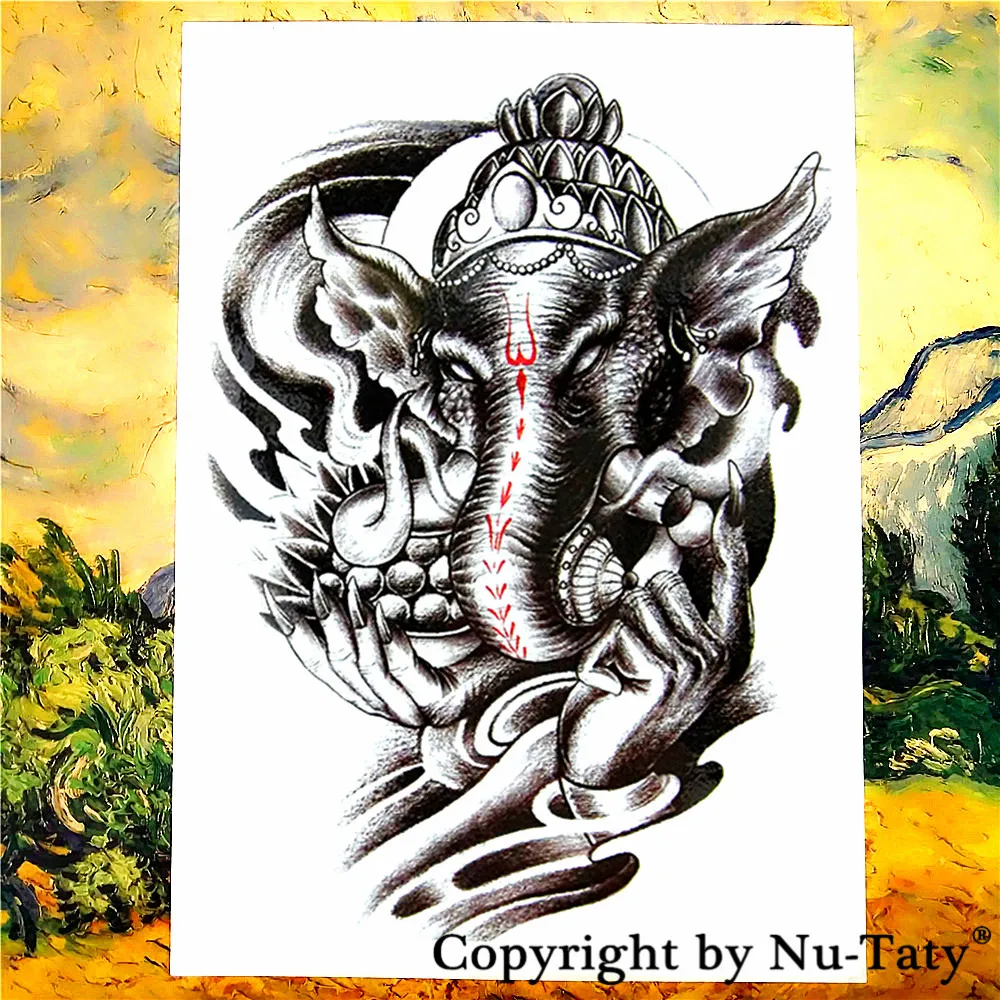 

SHNAPIGN Indian elephant god Temporary Body Art Flash Tattoo Stickers 21*15cm Waterproof Car Styling Home Decor Wall Sticker