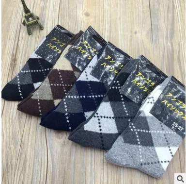 Fcare 10 PCS=5 pairs Men's diamond plaid striped men's socks rabbit wool winter | Мужская одежда